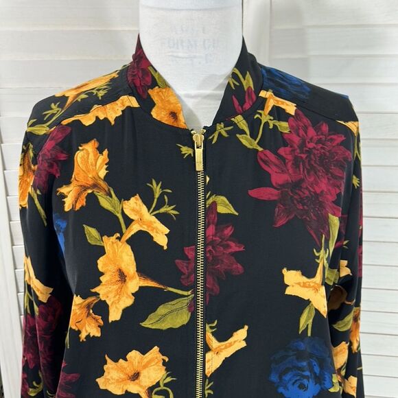 Susan Graver Bomber Jacket Large Floral Stretch Lightweight - Picture 3 of 16